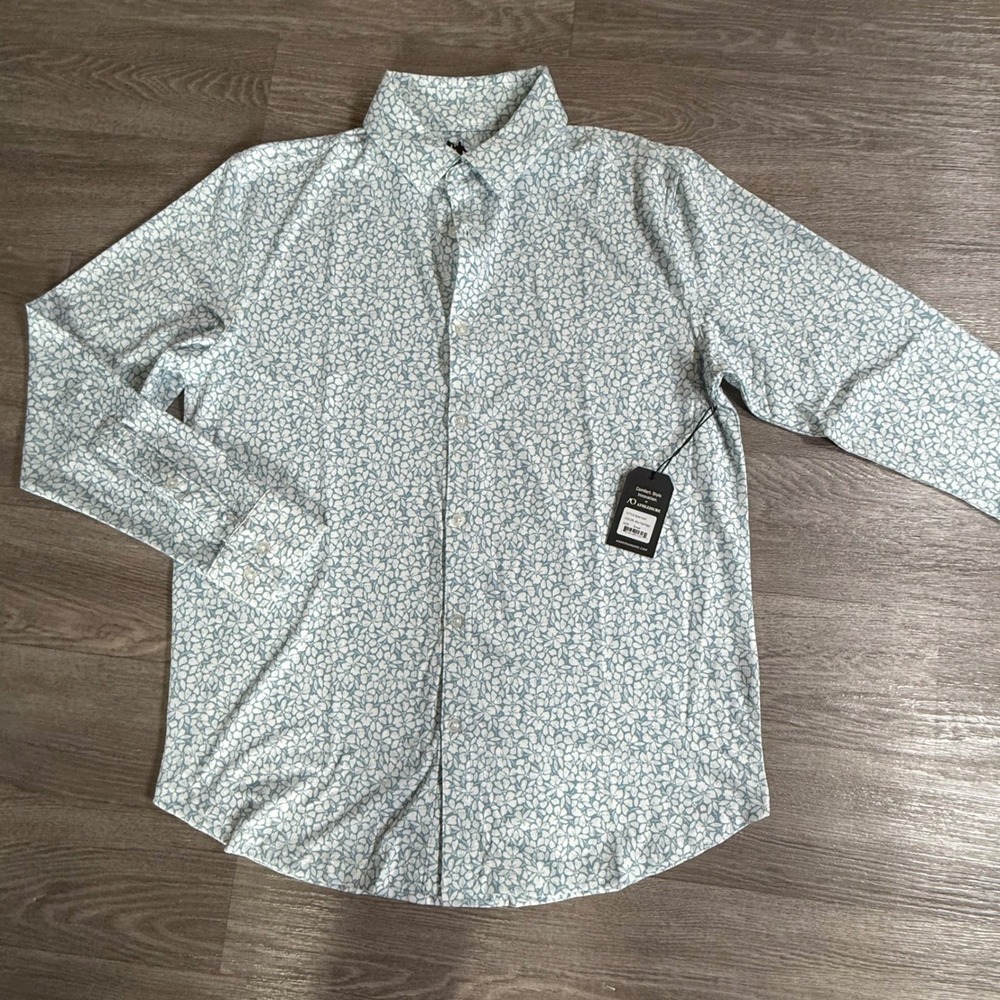 AndersonOrd Mens Blue Fog Poppy Floral Performance Button Down Shirt Small NWT